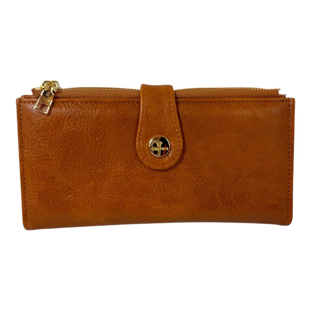 Faux Leather Brown RFID Wallet Double Zip 24 Card Slots Sunpour NEW